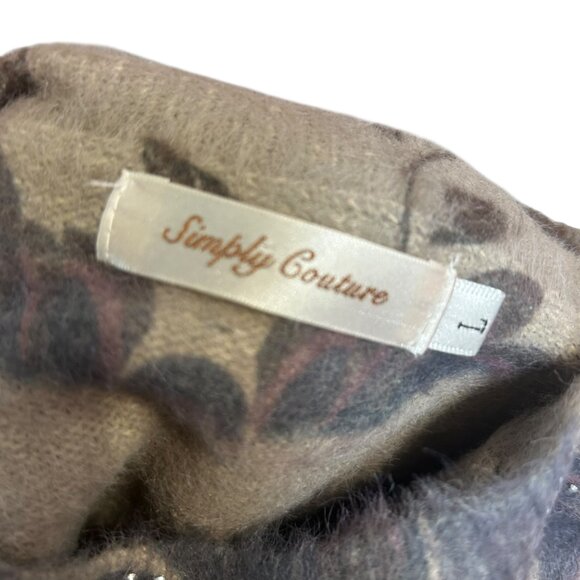 Simply Couture Brown Floral Beaded Front Long Sleeve Soft Sweater Top Size L - Picture 5 of 6